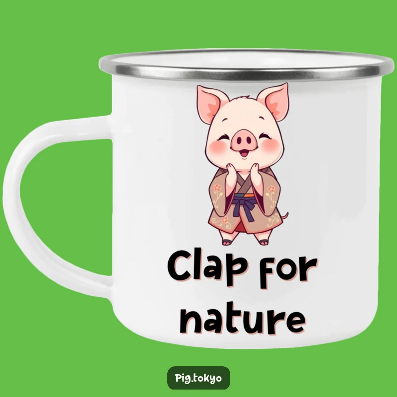 Funny Clapping Piglet Kimono Camping Mug: Cheers for the Outdoors!