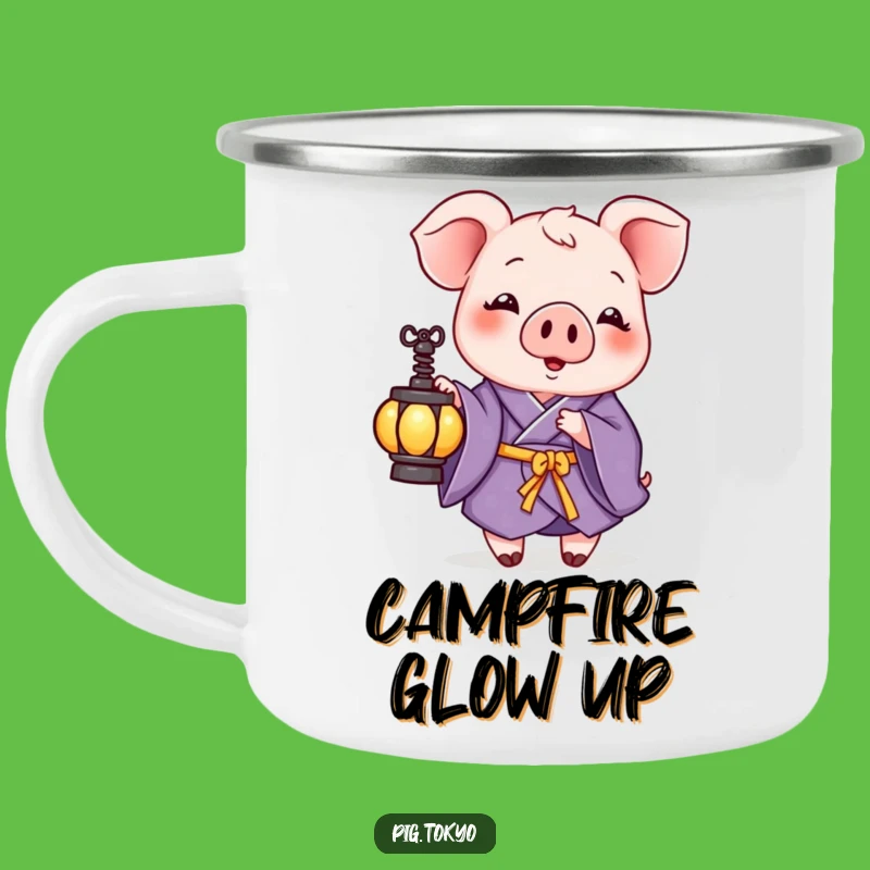 Funny Pig Purple Kimono Camping Mug - Adventure with Style & Lantern's Glow