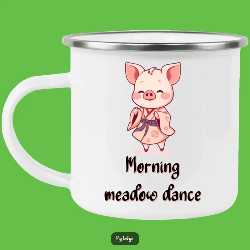 Funny Piglet Twirling Camping Mug: Trailside Grace, Adorable Funny Gift