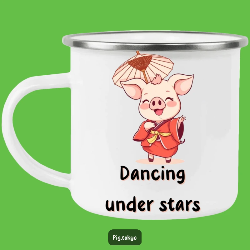 Funny Smiling Pig Dance Camping Mug: Outdoor Red Kimono Swine, Festive Gift
