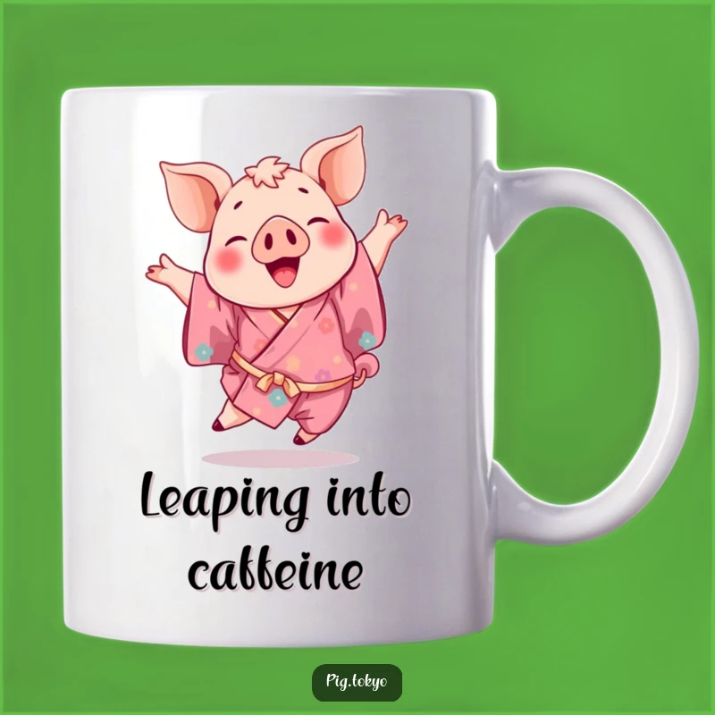 Funny Pig in Kimono Mug: Joyful Leap Design, Perfect Gift for Happy Souls!