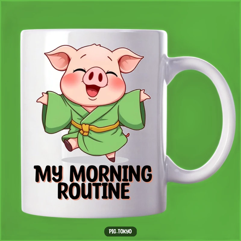 Funny Giggling Pig Green Robe Spin Mug - Perfect Comedic Gift for Pig Lovers