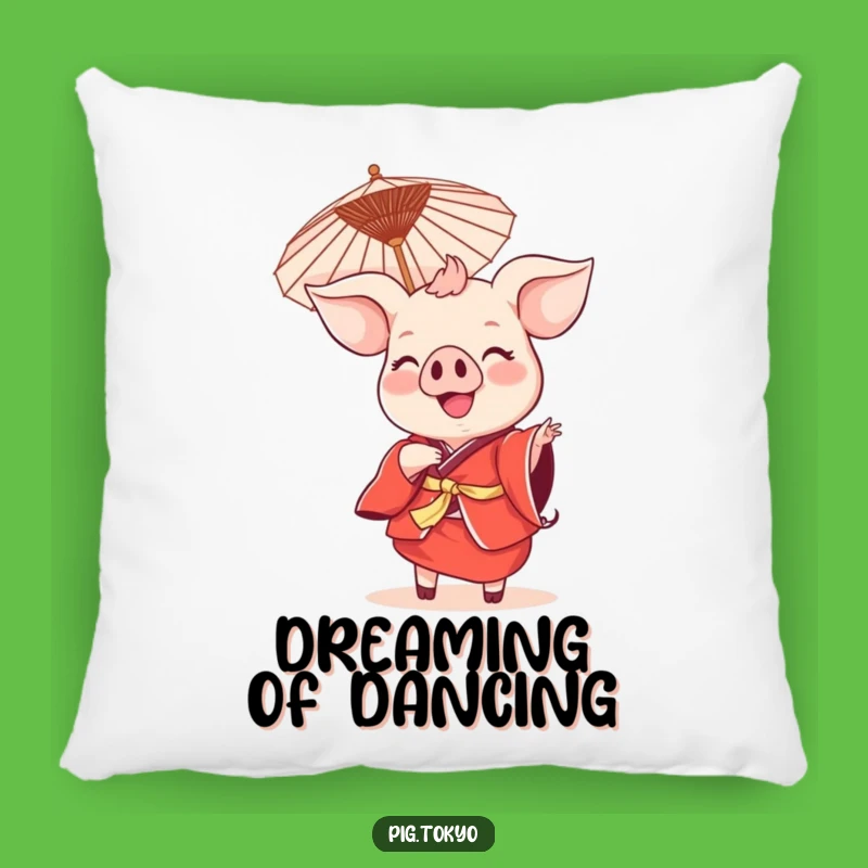 Funny Smiling Pig Dance Pillow: Cozy Red Kimono Cushion, Festive Comfort Gift