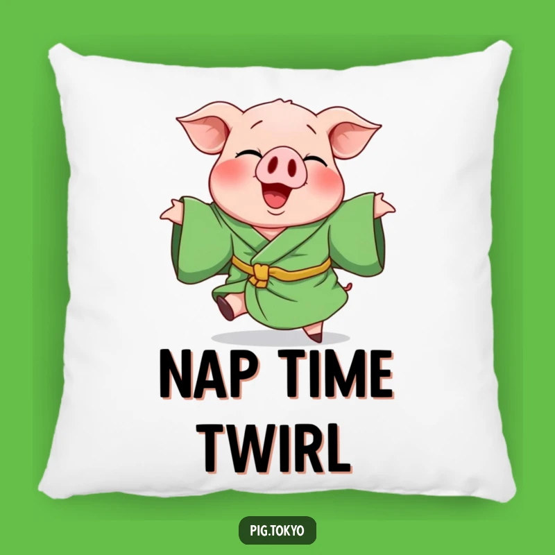 Funny Giggling Pig Green Robe Pillow - Comfy & Hilarious Accent for Your Couch