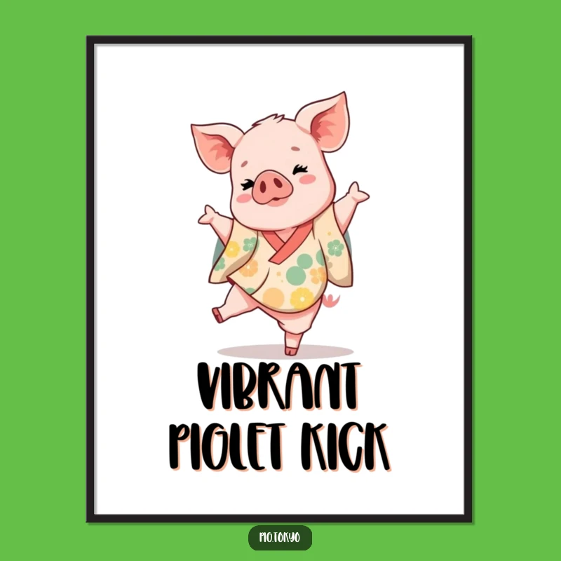 Funny Piglet Dancer Digital Art: Kimono Elegance, Premium Funny Gift