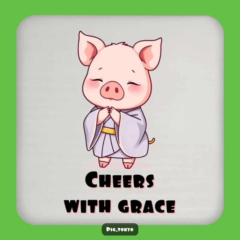 Funny Pig Kimono Coaster: Protect Surfaces with Graceful Bows, Unique Gift!