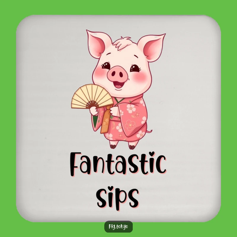 Funny Happy Pig Kimono Coaster Set: Floral Swine Protection, Gift