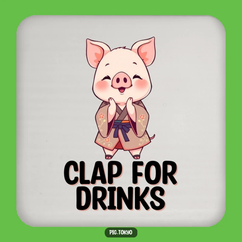 Funny Clapping Piglet Kimono Coaster: Celebrate Your Drinks with Humor!
