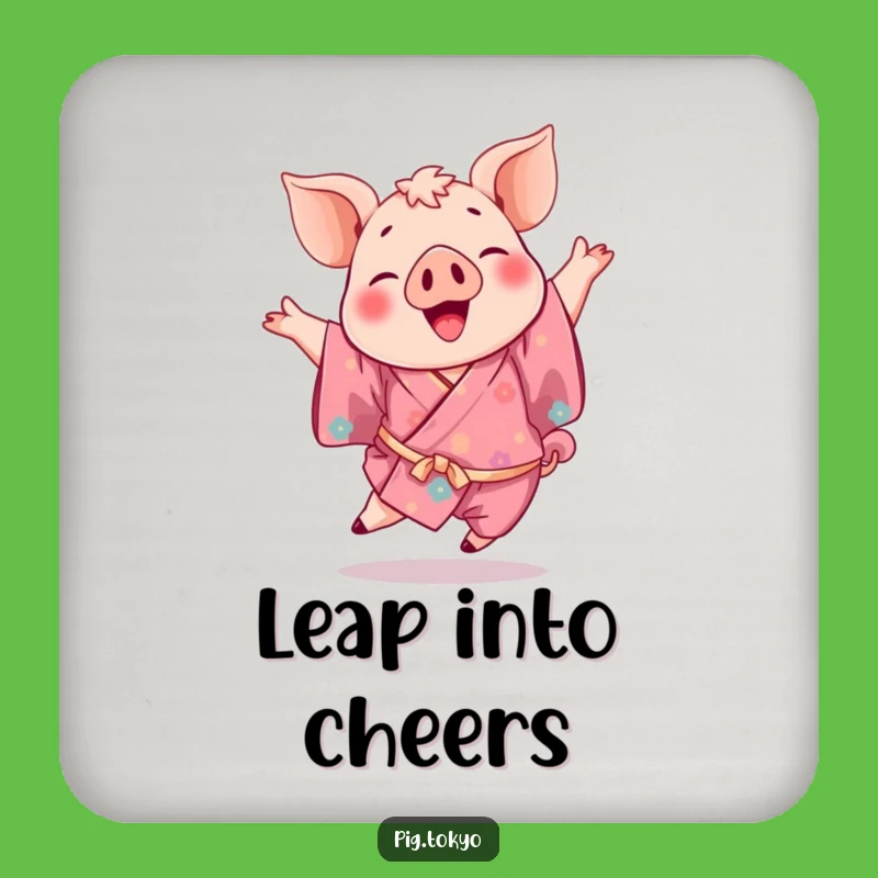 Funny Pig Kimono Coaster: Protect Surfaces with Joyful Leaps, Unique Gift!