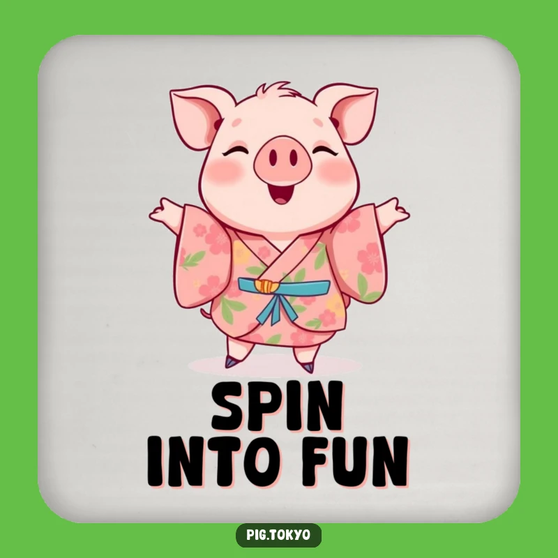 Funny Pig Floral Kimono Coaster: Protect Surfaces with Happy Twirls, Unique Gift!