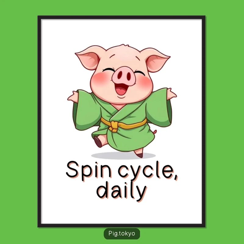 Funny Giggling Pig Green Robe Poster - Hilarious Wall Art for a Joyful Vibe