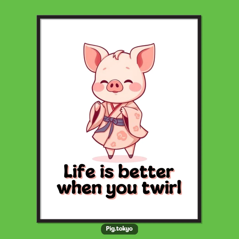 Free Printable Piglet Wall Art: Twirling Kimono Downloadable Decor