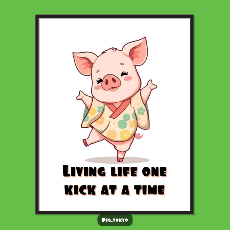 Free Printable Piglet Wall Art: Dancing Kimono Kick Downloadable Decor