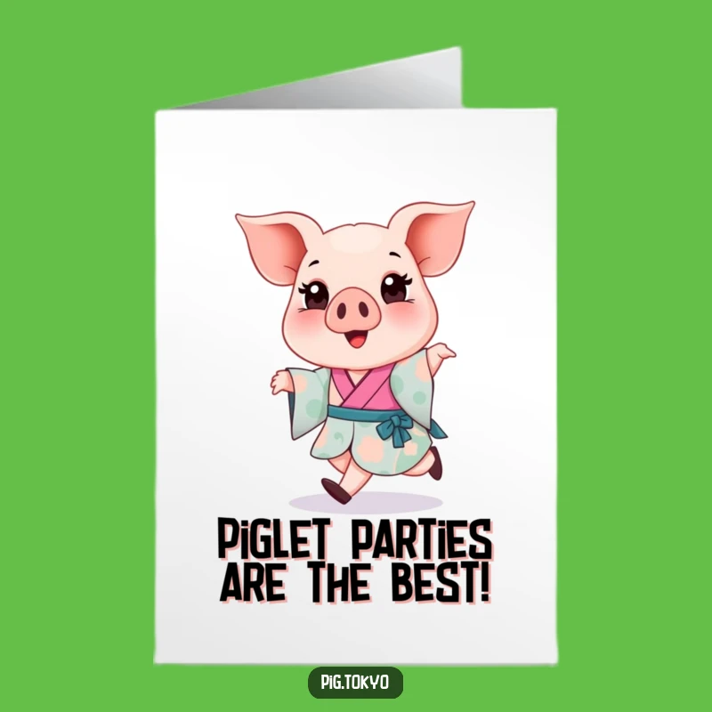 Free Printable Piglet Birthday Card: Funny Kimono Skip Downloadable Gift
