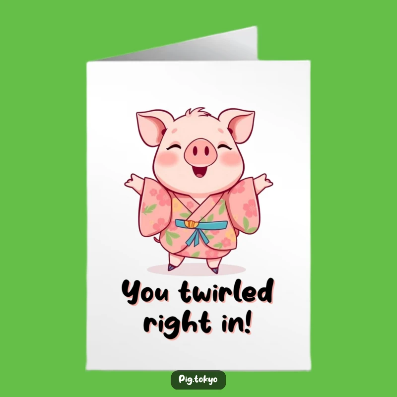 Free Printable Cheerful Pig Congrats Card - Floral Kimono Twirl Downloadable Celebration