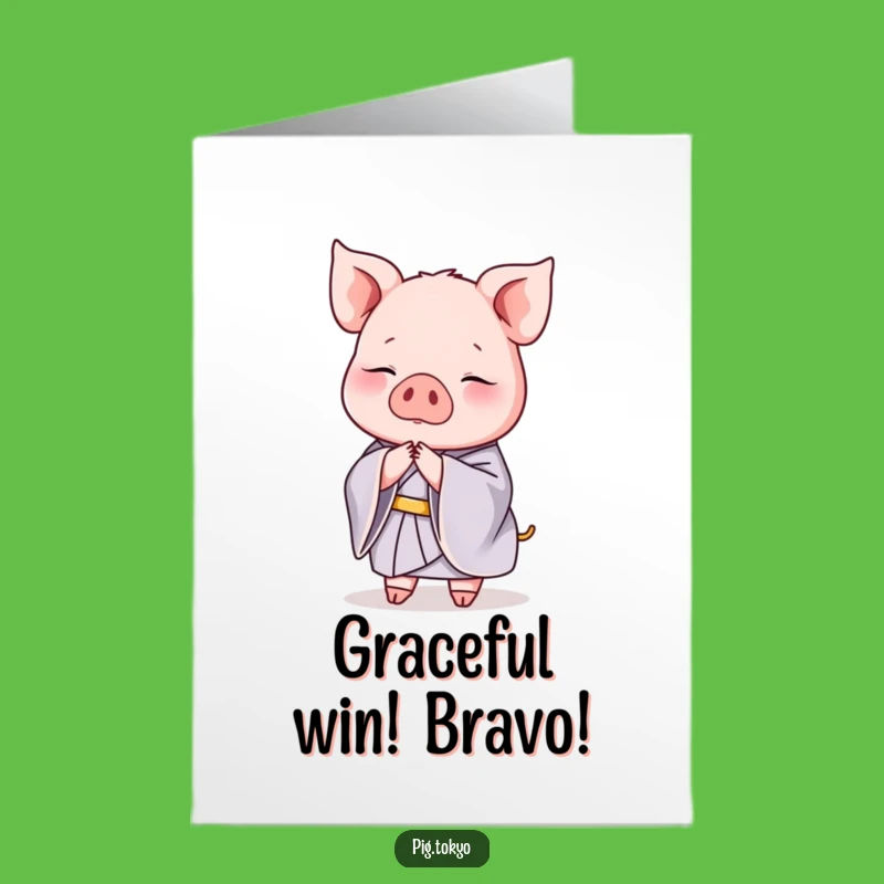 Free Printable Graceful Pig Congrats Card - Elegant Kimono Bow Downloadable Celebration