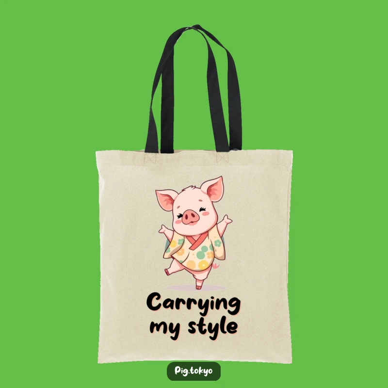 Funny Piglet Dancer Tote Bag: Kimono Flair, Carry Your Fun