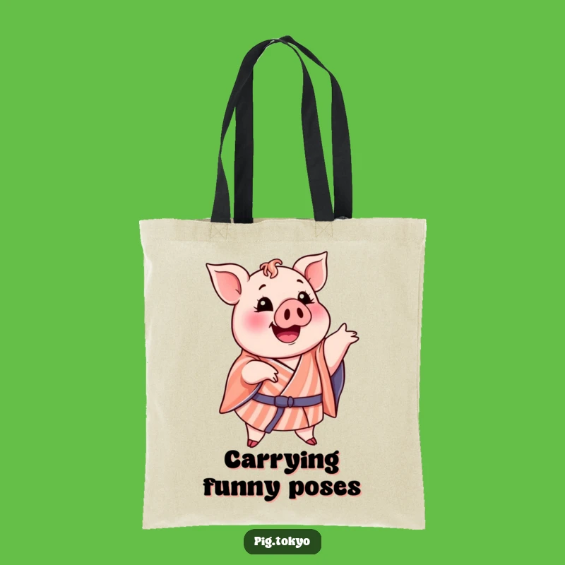 Funny Pig Striped Kimono Tote Bag: Carry Funny Poses, Perfect Market Gift!