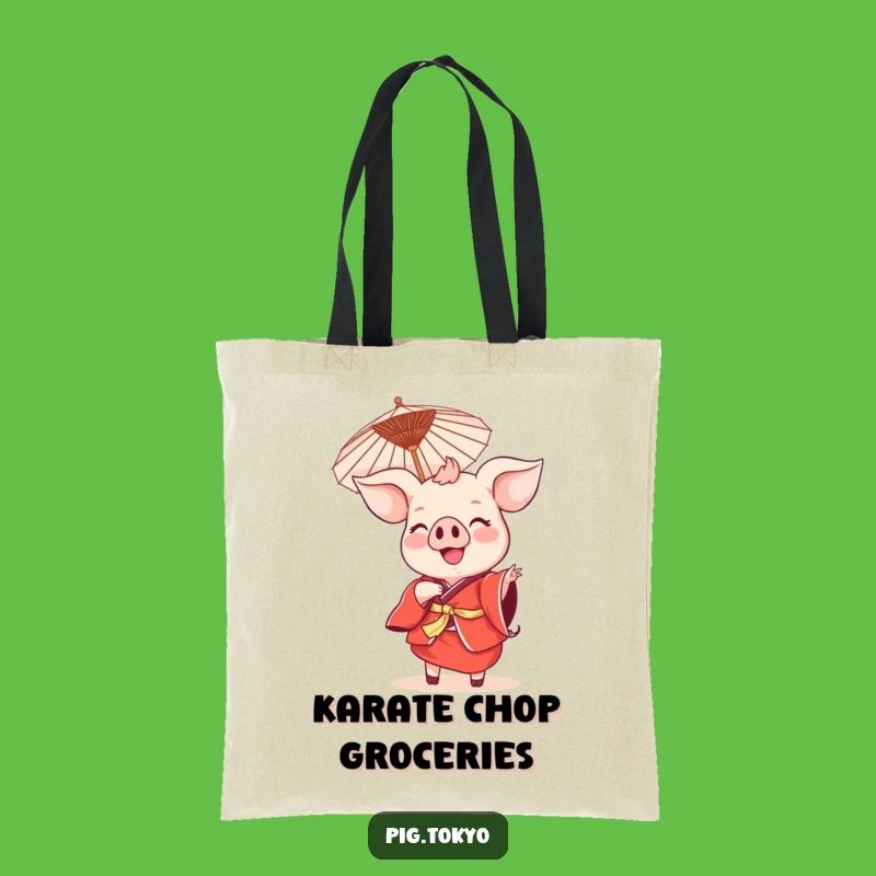 Funny Smiling Pig Dance Tote Bag: Red Kimono Bag, Carry Your Fun Gift